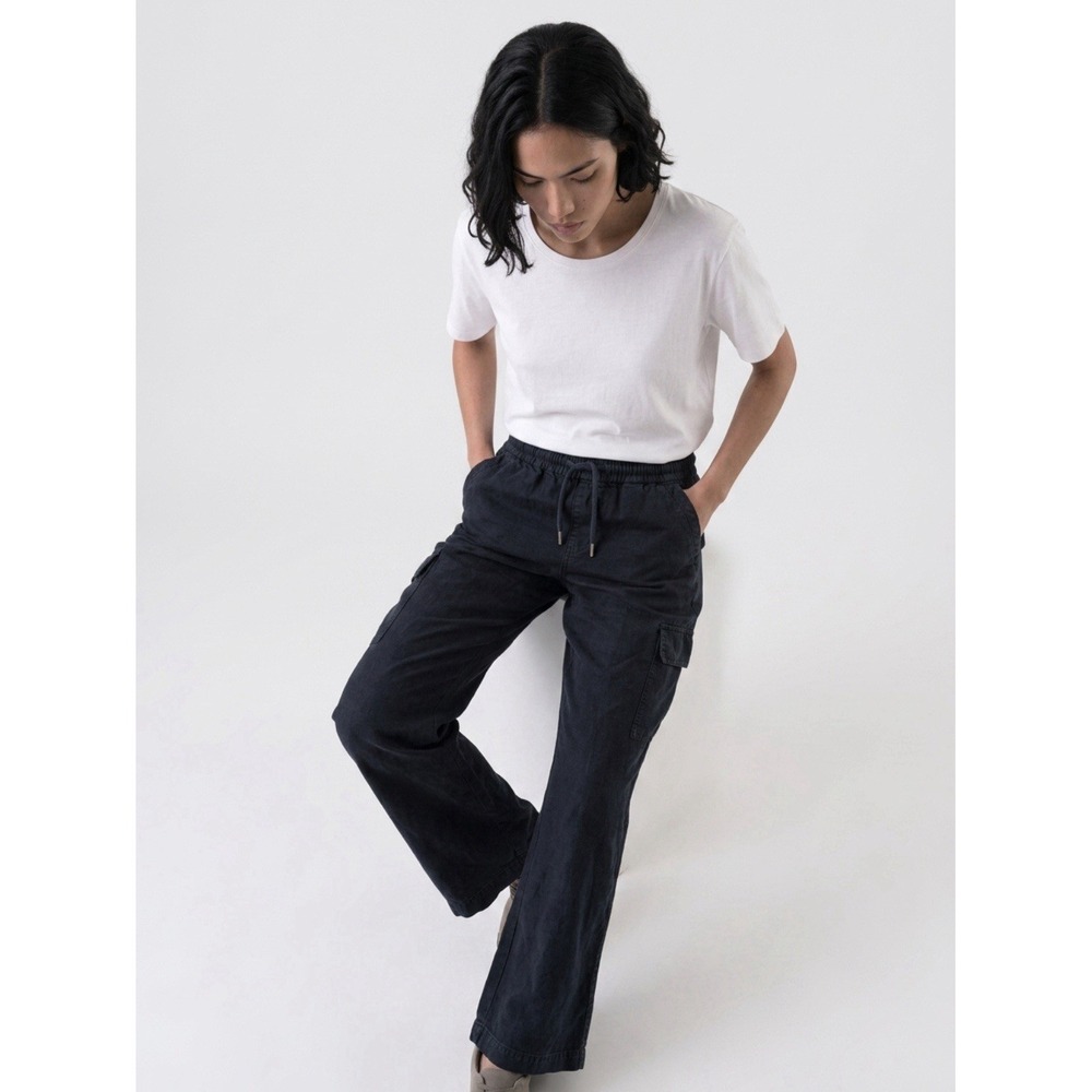 Pact Wide Leg Pants Women's S Black Pull On Pockets Organic Cotton & Hemp Drape